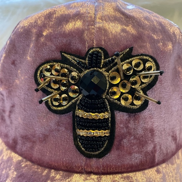 J.Elise Boutique Lavender Golden Bee Patch Distressed Velour Baseball Cap - Picture 10 of 12